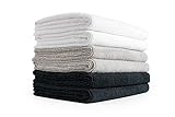 The Rag Company Microfiber Spa and Yoga Towel - Soft and Absorbent Towel for Gym, Spa, Exercise, Hotel, and Resort Use - Dries Fast - 16x27 inches - White, Ice Grey, Black, 6-Pack