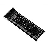 ASHATA Foldable Bluetooth Keyboard, Portable Ultra Thin Wireless Bluetooth Keyboard Waterproof Silicone Roll Up Keyboard for Desktops Laptops Tablets and Mobile Phones (Black)