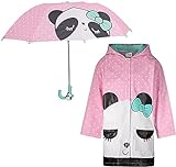 Kids Umbrella & Panda Bear Rain Coat for Girls and Boys Set - Toddler Umbrella for Kids and Raincoat for Girls in Fun Jacket Styles for 5-7