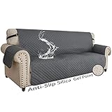 XINEAGE Quilted Sofa Cover Waterproof Couch Covers for 3 Cushion Couch, Slipcover with Non Slip Sticks & Elastic Straps, Furniture Protector for Living Room Kids Dogs Pets (Sofa, Dark Grey)