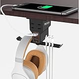 Headphones Stand Headset Hanger with 3USB Charger 1 Type C + 2 USB A Charging Port 2 2-Prong AC Outlets Power Headphone Holder Hook Charging Station Under Desk for Gamer Gift Desk Gaming Accessories
