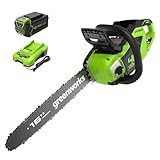 Greenworks 40V 16' Brushless Cordless Chainsaw (Gen 2) (Great For Tree Felling, Limbing, Pruning, and Firewood / 75+ Compatible Tools), 4.0Ah Battery and Charger Included