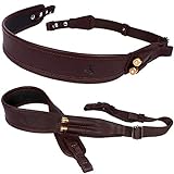 BRONZEDOG Rifle Sling Canvas Hunt Belt Comfortable Shoulder Gun Strap Soft Padded Genuine Leather Hunting Accessories Khaki (Added Width, Brown with Slots)