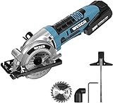WESCO 3-3/8 Inch Cordless Mini Circular Saw, 20V Circular Saw, Maximum Cutting Depth 1-1/8 inch, with 2.0Ah Battery and Quick Charger Parallel Guide and Hex Wrench, 1 x 24T TCT Saw Blade for Wood
