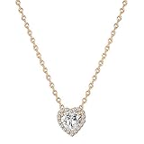 PAVOI 14K Gold Plated Post Faux Diamond Heart Shape Pendant Halo Necklace in Rose Gold