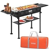 comzenz 35’’ Portable Charcoal Grill Folding BBQ Grill for Outdoor Grilling Cooking Camping Hiking Picnics Tailgating Backpacking Party, With Storage Bag & Non-Stick Frying Pan, Matte Black