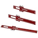 3Pcs Woodworking Ruler, 6/8/12 Inch Precision Pocket Ruler with Stops, Aluminum Metal Ruler, Inch and Metric Measuring Ruler for Woodworker, Machinist, Engineer (Red)