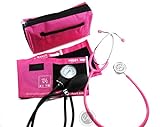 EMI #305 Pink Aneroid Sphygmomanometer Manual Blood Pressure Monitor with Adult Cuff and Dual Head Stethoscope Set Kit