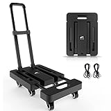 SOLEJAZZ Folding Hand Truck Dolly, Portable Dolly for Moving, 500LB Luggage Cart Dolly with 6 Wheels & 2 Bungee Cords for Luggage, Travel, Moving, Shopping, Office Use, Black