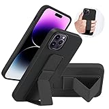 LAUDTEC Silicone iPhone 14 pro max(6.7') case with Stand/Kickstand,Vertical and Horizontal Stand Hand Strap Metal Kickstand Shockproof Case for iPhone 14 pro max (Black)