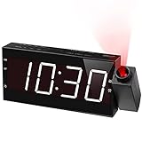 Projection Dual Alarm Clock for Bedroom,Large Ceiling Clock with FM Radio,350°Projector,7' LED Display & Dimmer,Sleep Timer,USB Charger,Loud Digital Electric Clock & Battery Backup for Heavy Sleepers