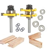 Sinoprotools Tongue and Groove Router Bits 1/4 Inch Shank, 1-3/4' Cutting Diameter, 3 Teeth T Shape Wood Milling Cutter, Tongue and Groove Router Bits for Joiner Woodworking