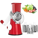 X Home Rotary Cheese Grater Kitchen Mandoline Vegetables Slicer Cheese Shredder with Rubber Suction Base, 3 Stainless Drum Blades Included, Easy to Use and Clean,Red