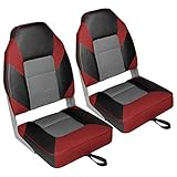 Leader Accessories A Pair of Elite Low/High Back Folding Fishing Boat Seat (2 Seats) (Red/Charcoal/Black)