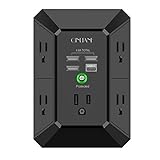 USB Wall Charger, Surge Protector, QINLIANF 5 Outlet Extender with 4 USB Charging Ports ( 4.8A Total) 3-Sided 1680J Power Strip Multi Plug Outlets Wall Adapter Spaced for Home Travel Office, Black