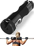 Fit Viva Black Barbell Pad for Standard and Olympic Barbells with Velcro Safety Straps - Foam Pad for Weightlifting, Hip Thrusts, Squats, and Lunges