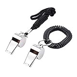 EBOOT Sports Coach Whistle with Lanyard and Stainless Steel Coach Whistle with Spiral Bracelet, 2 Pack