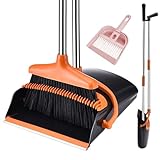 Broom and Dustpan Set with 45.3' Long Handle, Windproof Stand Up Dustpan with Broom Combo for Home Kitchen Room Office Lobby Floor Use