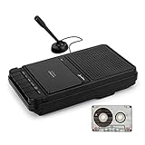 ByronStatics Portable Cassette Player Recorder with Stand - Alone Microphone, Built-in Speaker, Retractable Handle, Auto Voice Level Control, Headphone Jack, Aux in, for Meeting Tape Recorder