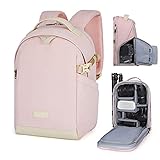 BAGSMART Camera Backpack, DSLR SLR Canvas Camera Bag Fits 13.3 Inch Laptop Water Resistant with Rain Cover Tripod Holder,for Men Women,Canvas Pink