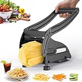 French Fry Cutter with 2 Blades, Professional Potato Cutter Stainless Steel, Potato Slicer French Fries, Press French Fries Cutter for Potato Cucumber Carrot Onion Vegetables(Black)…