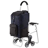 Portable Shopping cart with seat, Foldable Trolley cart, can Climb Stairs, Waterproof Small cart for Shopping for The Elderly, 43L Capacity
