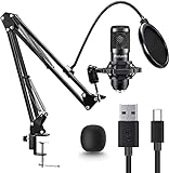 USB Microphone, Professional 192kHz/24Bit Plug & Play PC Computer Condenser Cardioid Mic Kit with Sound Advanced Chipset, for Streaming, Podcast, Studio Recording and Games
