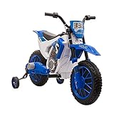 Aosom 12V Kids Motorcycle Dirt Bike Electric Battery-Powered Ride-On Toy Off-Road Street Bike with Charging Battery, Training Wheels Blue
