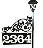 Personalized Two Driveways Address Reflective Sign Marker - BIG Numbers Double Sided with 48 or 60 inch Pole and a Solar Light