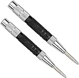 Super Strong Automatic Center Punch - 6 inch Black Steel Spring Loaded Center Hole Punch with Adjustable Tension, Hand Tool for Metal or Wood with Zippered Hard Shell Carry Case - Pack of 2