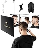 JUSRON 3 Way Mirror for Hair Cutting, 360 Mirror with Height Adjustable Hooks for Door, Bathroom, Portable Trifold Shaving Barber Mirror for Makeup, Cut, Trim, Shave Gift (Black Without LED)