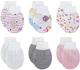 RATIVE Newborn Baby Cotton Gloves Sleep Sleeping No Scratch Wrist Tab Mitten Mittens Mitts Set for 0-6 Months Boy Boys Girl Girls (6-pairs/G-411)