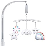 FEISIKE Baby Crib Mobile with 3 Modes Musical Box,Volume Control,12 Lullabies,Nursery Crib Toys for Newborn Ages 0 and Older,23 Inches Baby Mobile Arm and 5 Pcs Hanging Toys
