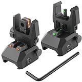 TPRCOL Flip Up Sight Front and Rear Flip Lightweight Sights,with Green Red Fiber Optics Dots, Mounted on Any Picatinny or Weaver Rail (Fiber Optics Black)