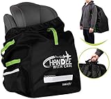 Car Seat Travel Bag with Pouch – Black – Adjustable Straps Backpack – Gate Check Bag for Car Seats for Air Travel with Baby – Protector Cover Infant Carriers & Boosters (Green Straps)