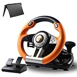 Game Racing Wheel, PXN-V3II 180° Competition Racing Steering Wheel with Universal USB Port and with Pedal, Suitable for PC, Xbox Series X|S, Xbox One PS3, PS4, Nintendo Switch - Orange