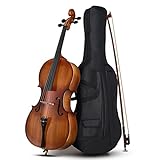 Ktaxon 4/4 Ebony Fitted Cello, Acoustic Cello Full Size cello with 7mm Padding Cello Case, Extra String, Bridge, Bow and Rosin for Beginner Adult(Matte)