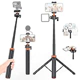 UURIG 52' Extendable Phone Tripod, Selfie Stick Phone Tripod Stand with 2 in-1 Phone Clip,360° Ball Head Camera Tripod with 1/4 Standard Screw for iPhone Sony Canon GoPro