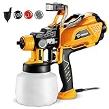 Paint Sprayer:DEKOPRO Powerful Spray Paint Gun & HVLP Electric Spray Gun with 1200ml Container, LED Light, 3 Copper Nozzles & 3 Spray Patterns for Fence Furniture Walls Cabinets Car Garden