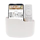 SUNFICON Adhesive Remote Control Holder Wall Mount Media Player Controller Holder Universal TV Remote Organizer Caddy Box Tray Easy Phone Charging Home Office Desk Nightstand White
