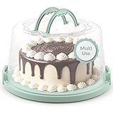 MosJos Extra Large Cake Carrier, Cake Holder with Lid & 2 Sturdy Snaps & Handles, Cake Containers with Lids/Five Section Tray, Holds 10” Cake with Icing, Cake Carrier with Lid and Handle (Green)
