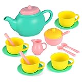 JOYIN 18PCS Pretend Play Tea Party Set Play Food Accessories BPA Free, Phthalates Free, Plastic Tea Set, Mini Kitchen for Kids, Gifts for Toddler Boys Girls Ages 1,2,3,4,5,6 Years Old