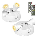 Olafus LED Wireless Spotlight 2 Pack, 400LM Accent Lights Battery Operated, Dimmable Spotlight Indoor with Remote, 2700K Warm White Uplight, Adjustable Art Lights for Paintings Picture Artwork