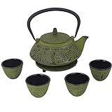 26 oz Japanese Cast Iron Pot Tea Set - Teapot with Infuser and Trivet for Loose Tea Adults, Green