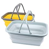 Magesh Collapsible Sink 2 Pack - Outdoor Camping Picnic Basket Each 11L/2.90Gal Wash Basin, Portable Foldable Tub/Basin/Bucket with Sturdy Handle for Washing Dishes, Camping, (Blue Gray and Yellow)
