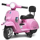 Costzon Kids Vespa Scooter, 6V Battery Powered Ride on Motorcycle w/ Training Wheels, Music & Horn, LED Lights, Forward/Reverse, Rechargeable Electric Vehicle Gift for Toddler Boys Girls (Pink)