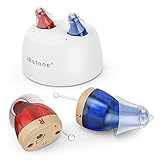 Hearing Aids, iBstone Rechargeable Hearing Aids to Assist Hearing for Seniors & Adults, Mini Completely-in-Canal Digital Hearing Devices with Noise Cancellation, OTC, Pair (Blue Red Device with White Case)