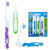 Lingito Travel Toothbrush, On The Go Folding Feature, Medium Bristle Brushes (3 Pack Medium-Multicolor)