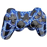 Blue Wireless Remote Works for PS3 Controller, OUBNAG Gamepad for PS3 Controllers Compatible with Playstation 3 Controller, Cool Lightning Pa3 Controller Gift for Kids Boy Girl Man Lightning Blue