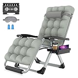 Suteck Zero Gravity Chair, 29In XL Reclining Lounge Chair w/Removable Cushion & Headrest, Upgraded Aluminum Alloy Lock, Cup Holder and Footrest Patio Reclining Chair for Indoor Outdoor, 500lbs,Gray